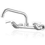 Wall Mount Faucet, Bathfinesse Commercial Sink Faucet Kitchen Brass with 8 Inch Swivel Spout 8" Center Adjustable 2 Handle Utility Sink Faucets Wall Mounted