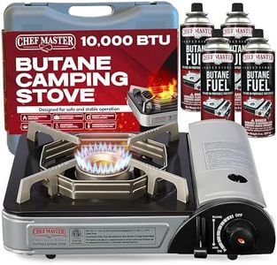 Chef Master Butane Camping Stove - Combo w/ 4x Fuel Canisters, 10,000 BTU