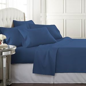 Full Sheet Set 6 Piece Hotel Quality Bed Sheet w/ 4 Pillowcases - Microfiber Sheet Sets with Deep Pockets, Breathable Cooling Wrinkle Free, Machine Washable 6 Pc Sheets for Full Size Bed, Navy