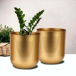 ecofynd 4.3 inches Round Metal Planter for Home Decor, Pack of 2 (Gold)