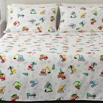 Great Bay Home Christmas Flannel Sheet Set Full Size - 100% Turkish Cotton, Double-Brushed, Winter Bed Sheets - Ultra-Soft, Cozy, 4-Piece Christmas Bedding Set (Christmas Toy Trucks)