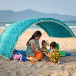 Suniela Beach® Portable Shade Cabana, Wind Resistant, Easy Setup, UPF 50+, Aluminum Poles, Cotton Canopy, Fits in a Suitcase, Best Family Beach Tent, Sand or Grass, Designed in Canada (Tortoise Shell)