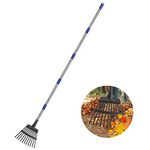 Leaf Rake for Leaves, 8" Wide Heavy Duty Metal Garden Rake 11 Tines, Adjustable Lawn Yard Shrub Kids Rake, 5.2ft