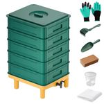 TOP XIAN 5-Layer Worm Compost Bin, 85L Worm Composter for Indoor & Outdoor, Worm Farm Starter Kits for Vermicomposting Starter, Garden Composting Bin for Recycling Food Waste (Green)