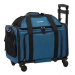 FUKUMARU Cat Carrier with Wheels, 46x28x28cm Expandable Soft Cat Travel Carrier, Airline Approved Dog Carrier, Sturdy Rolling Cat Carrier with Anti-Scratch Mesh, Escape-Proof Pet Carrier for Cat, Blue