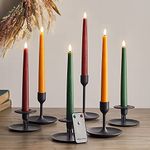 Lights4fun Set of 6 Autumnal Taper Candles with Remote Battery LED Flameless Real Wax Timer