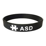 ASD Autism Wristband Medical Alert ID Bracelet Black White Men's Ladies Silicone Band