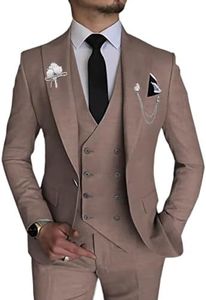3 Pezzo Uomini Vestito Slim Fit Un Pulsante Doppio Petto Blazer Gilet Pantaloni Set Solido Affari di Nozze Prom Abiti per Gli Uomini, Talpa, 50