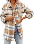 Jhsnjnr Womens Long Sleeve Casual Flannel Wool Blend Plaid Shirts Lapel Button Down Shacket