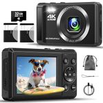 Digital Camera 4K 64MP Digital Camera with 32G SD Card Autofocus Vlogging Camera with Two 1200 mAh Batteries for Photography 16X Digital Zoom Mini Compact Camera for Kids Teenagers Beginners Adults