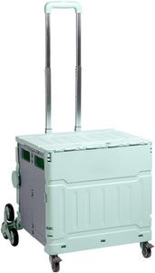 ANTNX Heavy Duty Crate Handcart Telescopic Handle, With 4 360° Rotating Wheels, Easy To Carry, Suitable For Shopping, Outdoor Travel, Capacity 55l (Green ladder wheel)