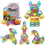 Tomons Magnetic Building Blocks Magnetic Tiles for Kids, Magnetic Blocks Stacking Blocks with Storage Bag - 64 PCS