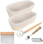 Bread Proofing Basket Oval,2PCS 10 in/25cm Large Banneton Brotform Rising Proving Bowl,100% Natural Rattan Sourdough,for Professional Home Bakers,750g Dough,Linen cloth Liner,Dough Scraper,Dough Whisk