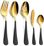 Moxinox 10-Piece Black & Gold Flatware Serving Set, 18/0 Stainless Steel Colorful Handle, Includes Serving Fork, Solid & Pierced Serving Spoon,Sugar Spoon,Butter Knife,Mirror Polished,Dishwasher Safe