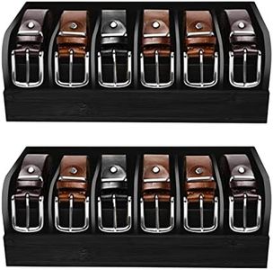 GTI Belt Organizer, 2pcs 6 Compartments Belt Organizer for Closet and Drawer, Bamboo Display Case for Tie and Belt, Belt Holder Storage Organizer for Men Women (Black)