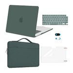 MOSISO Compatible with MacBook Air 15 inch Case 2023 2024 Release M3 A3114 M2 A2941 with Touch ID, Plastic Hard Shell&Carrying Sleeve Bag&Keyboard Cover&Webcam Cover&Screen Protector, Emerald Green