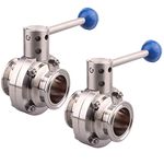 DERNORD 2 Pack 1.5 Inch Tri Clamp Sanitary Butterfly Valve with Pull Handle Stainless Steel 304 Tri Clamp Clover (1.5" Tube OD)