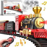 Hot Bee Train Set with Remote Control Train Toys w/Smokes, Lights & Sound, Toy Train w/Steam Locomotive, Cargo Cars & Tracks, Toddler Model Trains for 3 4 5 6 7 8+ Year Old Boys Birthday Gifts