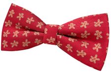 Retreez Christmas Adorable Gingerbread Man Woven Microfiber Pre-tied Bow Tie (4.5") - Red, Christmas Gift