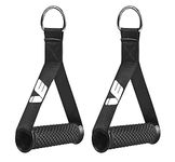 iVee international Gym Handles- with Solid ABS Cores and Welded D-Rings, Strong Nylon Webbing,Resistance Band Handles, Cables Handles Compatible with Cable Machines [1Pair] (Black)