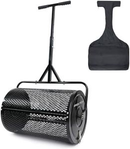 Compost Spreader 24 Inch Peat Moss Spreader with Installation Support Accessories, Metal Mesh Roller Lawn Spreader for Top Soil, Manure, Mulch, Top Dressing - Garden spreaders for lawns