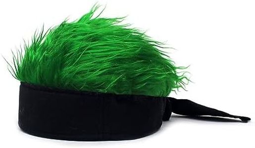 YEKEYI Halloween Novelty Hair Hats Spiked Funny Skull Hat Adjustable Wig Hat with Hair Green