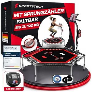 Sportstech HTX100 Trampolin, klappbar | Deutsche Qualitätsmarke | Fitness Trampolin mit Haltegriff | Indoor Jumping für Kinder und Erwachsene | TÜV/GS, Sprungzähler, APP (HTX100 schwarz)