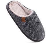 COFACE Mens Flano Plaid Memory Foam Mule Slippers Slip On Warm Fluff House Indoor/Outdoor Shoes with Anti-Skid Sole