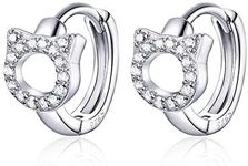 Cute Cat Cubic Zirconia Cartilage Small Hoop Earrings for Women Teen Girls 925 Sterling Silver CZ Tiny Hollow Kitty Pet Hinged Huggie Sleeper Hoops Hypoallergenic for Sensitive Ear Dainty Jewelry,