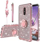 Kudini for LG Stylo 4 Case for Women Glitter Crystal Soft Clear TPU Luxury Bling Cute Protective Cover with Kickstand Strap for LG Stylo 4/ LG Q Stylus/LG Stylus 4/LG Stylo 4 Plus (Glitter Rose)