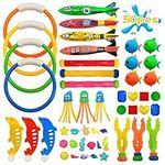 MAIAGO 50 Pcs Pool Diving Swimming Toys, Swimming Underwater Pool Toys with Pool Fishes Dive Sticks Rings Gems for Kids Ages 3-12, Summer Beach Dive Throw Toys for Pool, Beach, Bathroom and Party