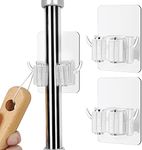 Broom Holder Wall Mount - 2PCS Adhesive Mop and Broom Holder Wall Mount with Hooks Design, Broom Organizer Wall Mount, Broom Hanger and Mop Organizer Wall Hanging for Home, Kitchen, and Garage