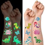 ACWOO Temporary Tattoo for Kids, 30 Sheets Glow In The Dark Mixed Style Cartoon Tattoo, Waterproof Luminous Stickers with Flower Fairy & Dinosaurs & Animals & Dinosaurs and Mermaids & Oceans