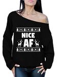 Awkward Styles Nice AF Off Shoulder Sweatshirt Naughty Xmas Oversized Sweater Black M