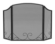 Lizh Metalwork 3-Panel Black Wrought Iron Modern Minimalist Design Fireplace Screen,48"(L) x 29"(H) Spark Guard with Scrolling Design,Decorative Hearth Screen