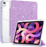 VENINGO iPad Air 5th Generation Case/iPad 4th Gen Case with Pencil Holder, PU Leather Glitter Bling Clear Back Shell Auto Wake/Sleep Stand Detachable Front Cover for iPad Air 5/Air 4 10.9 Inch,Purple