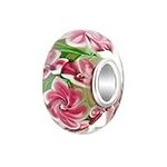 Luluadorn Pink Flower Glass Charm Bead Compatible with Pandora Charms Bracelets