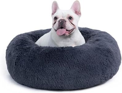 Bedsure Cama Gato Antiestres Invierno - Cama Perro Pequeño con Felpa Suave, Cojin Mascota de Pelo Relajante y Lavable,Gris Oscuro,60x60CM