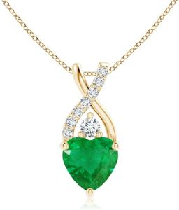 Angara Natural Emerald Pendant for Women | 1.2 ct Heart Shape Emerald Diamond Heart Pendant Necklace in Yellow Gold | May Birthday, Anniversary, Gemstone Jewelry Gift | AA | 7mm