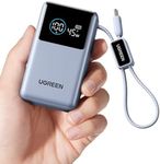 UGREEN Power Bank 10000mAh 45W Fast Charge, 55W for Xiaomi Compact Portable Charger Built-in USB-C Cable, Pocket Size Battery Pack Travel Powerbank with Digital Display for iPhone 17/16/15 Series