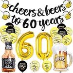 60th Birthday Decorations, 60th Birthday Decorations for Men Women, Happy Birthday Party Decorations Supplies with Cheer Banner, Number 60 Foil Balloons, Sign 60 Black and Gold Balloons