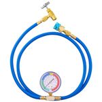 R1234YF Refrigerant Charge Hose Kit with R1234YF Self-Sealing Can Opener, R1234YF Low Side Quick Coupler, with 1/2’’ LH Can Tap Opener Low Pressure Gauge and 59'' Recharge Hose