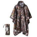 SaphiRose Multifunctional Mens Womens Rain Poncho Waterproof Outdoor Raincoat Jacket Adults (Forest Camouflage)