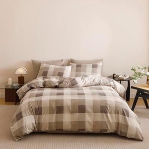 KAREVER Gingham Checkered Comforter King Khaki Plaid Bedding Set Boys Girls Colorful Grid Cottagecore Blanket King