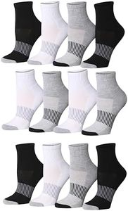Tipi Toe Women's 12-Pairs Running & Athletic Sports Performance Monochrome Striped Checkered CenterpieceAnkle/Quarter Socks, WQ09-T1
