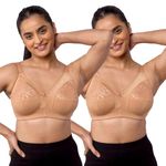 MAASHIE M3308 Women's Full Coverage Non-Padded Non Wired M Frame Lace Bra, Camel,Camel_44C | Pack of 2