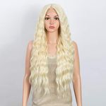 DÉBUT Lace Front Wigs 30 inches Water Wave Super Long Wigs 5% Brazilian Human Hair and 95% Heat Resistant Synthetic Wig 240g 6 inches Lace Parting (LACE 30", Blonde)