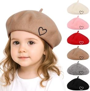 Kunyeah Wool Beret Hat for Women Baby French Style Beanie Hat Soft Embroidered Heart Warm Cap Mom Daughter Matching Hats (US, Alpha, Small, Khaki)
