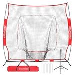 BALWONER 7 x 7 ft Baseball Softball Practice Net Set with Tee and Carry Bag for Batting Hitting and Pitching Red