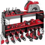 Spampur Power Tool Organizer Wall Mount with Charging Station, 15 Min Assembly & Maximum 150lb load by Heavy Duty Metal, 4/6/8 Slots for Cordless Drill, Tool Battery Holder with 6 Outlet Power Strip